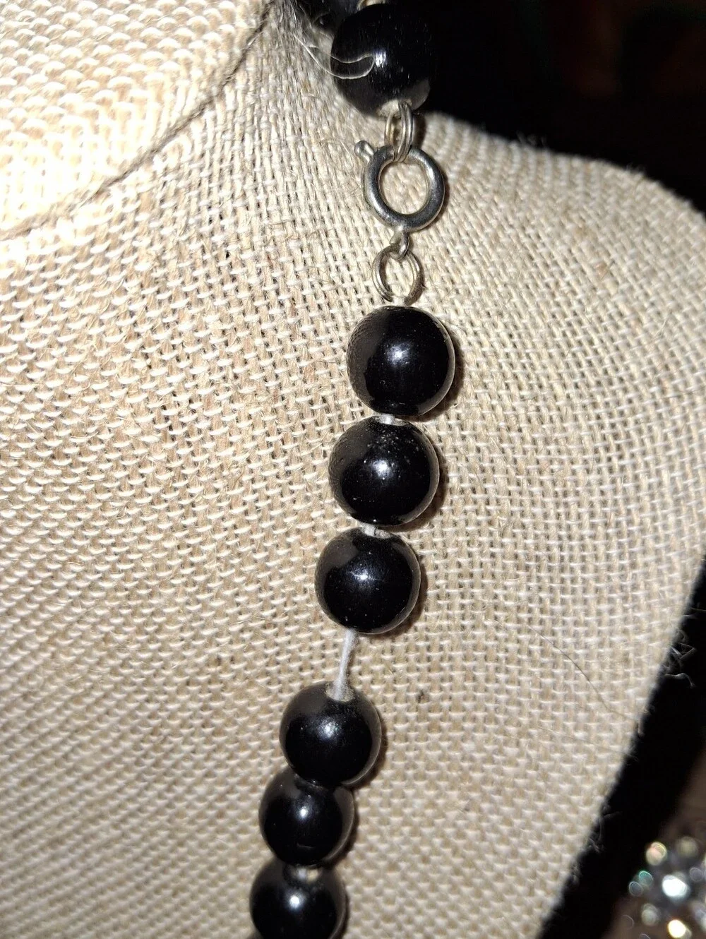 Black Bead Statement Necklace - Vintage Lightweight Geometric Chunky